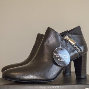 Alfani Prima Black Leather Side Zip Block Heel Booties